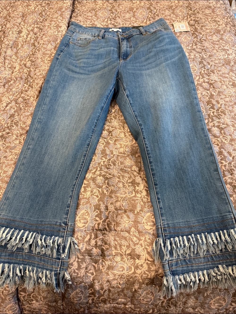John Mark Medium Blue Fringe Hem Wide Leg Jeans
